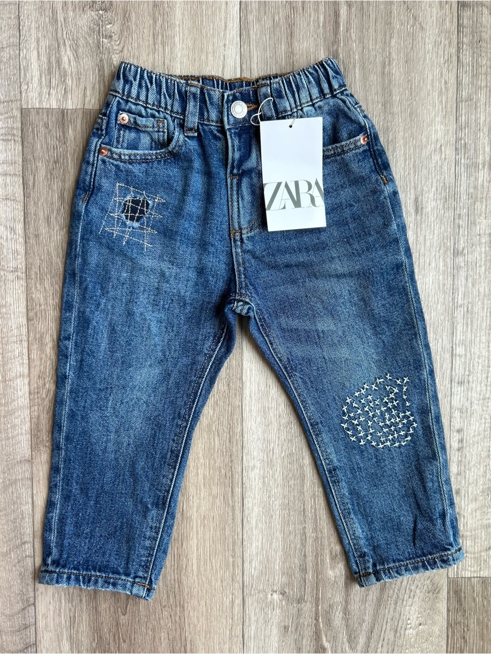 Zara Kids Blue Denim Jeans with Embroidered Patches